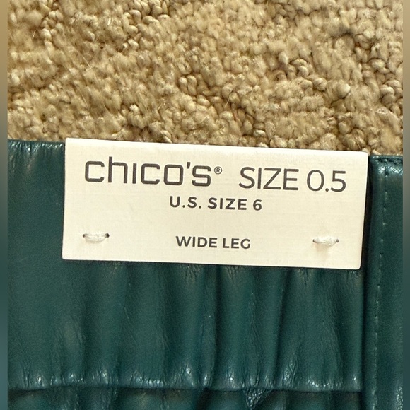NWT-Chico's Fly Front Faux Leather Wide-Leg Cropped Pants dark green/teal color. - Picture 4 of 5